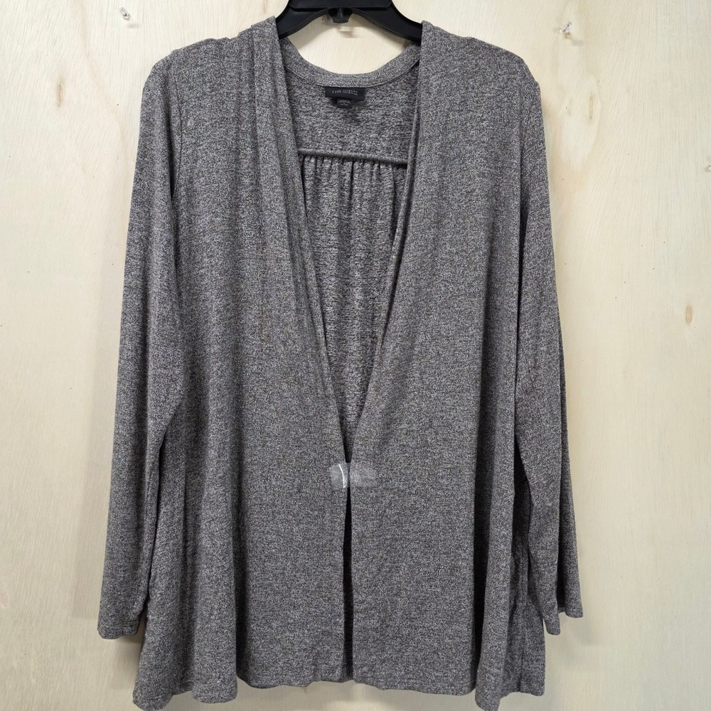 J. Jill Wearever Gray Marled Open Front Cardigan Pockets L Petite